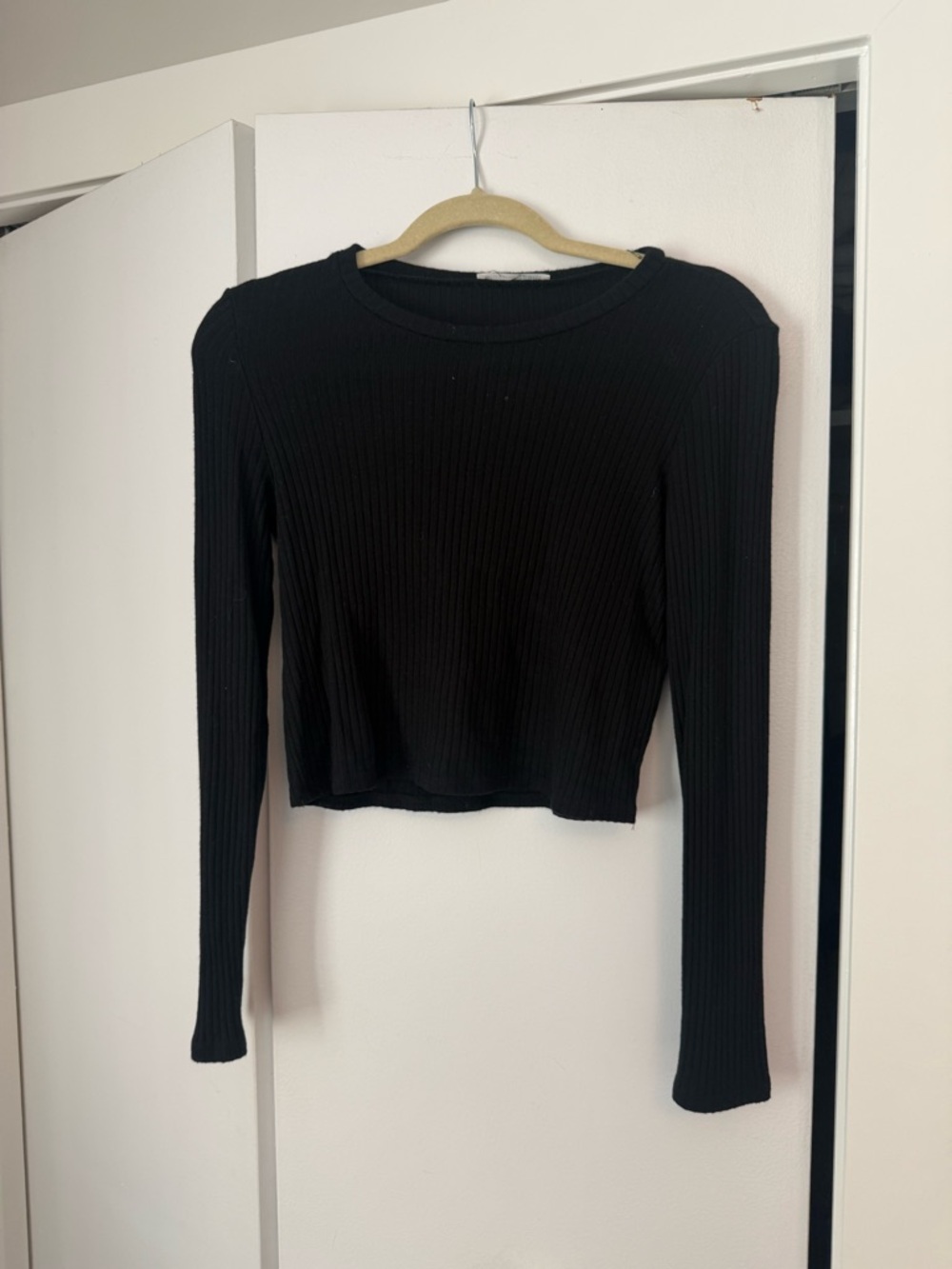 Reformation Black Ribbed Crew Neck Sweater
